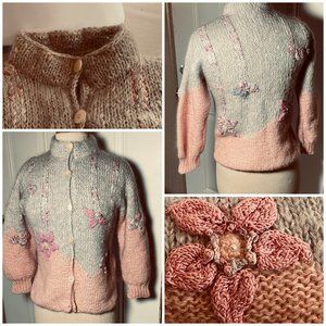 Vintage Handmade Angora Wool Sweater Knit Cardigan